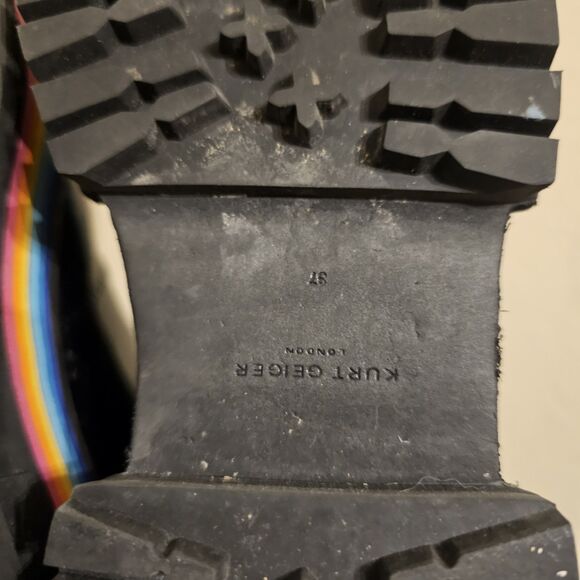 Kurt Geiger London Sz 37 Rainbow Birdie Platform Chelsea Boots Black Patent - Picture 10 of 10